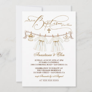 Invitation Twins Girls Vintage Boho Baptême