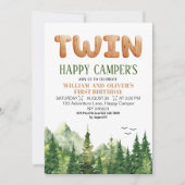 Invitation Twins Happy Campers Wood Green Forest 1er annivers (Devant)