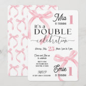 Invitation Twins Join Birthday Pink Coquette (Devant / Derrière)