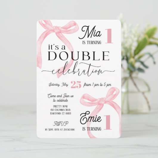 Invitation Twins Join Birthday Pink Coquette (Debout devant)