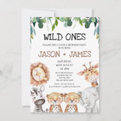 Invitation Twins Leopards Wild Ones Safari 1er anniversaire (Devant)