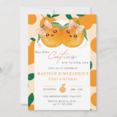 Invitation Twins Little Cuties Orange 1er Anniversaire (Devant)