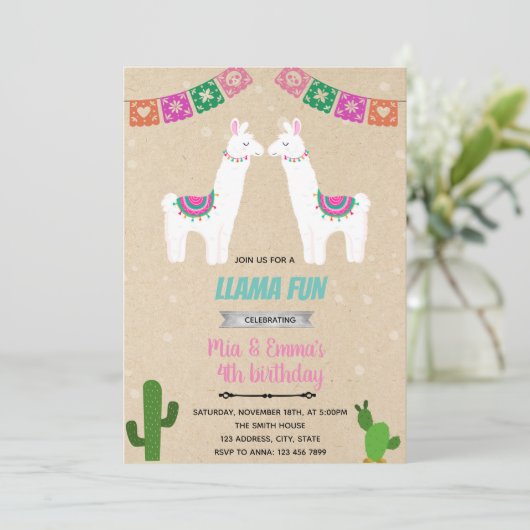 Invitation Twins llama (Debout devant)