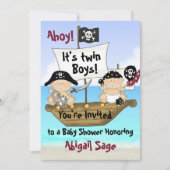 Invitation Twins mignonne petit Buccaneer Baby shower Pirate (Devant)