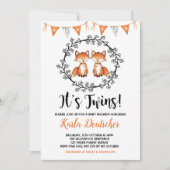 Invitation Twins modernes Fox Baby shower Orange Black Party (Devant)