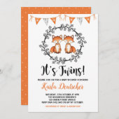 Invitation Twins modernes Fox Baby shower Orange Black Party (Devant / Derrière)