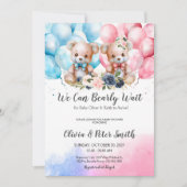 Invitation TWINS Nous Pouvons Attendre Teddy Bear Baby shower (Devant)