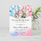 Invitation TWINS Nous Pouvons Attendre Teddy Bear Baby shower (Debout devant)