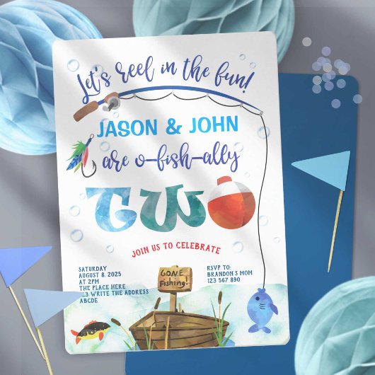 Invitation Twins O-fish-ally Little Fisherman 2e anniversaire