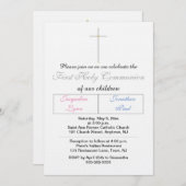 Invitation Twins Pink Blue First Holy Communion (Devant / Derrière)