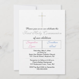 Invitation Twins Pink Blue First Holy Communion