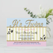 Invitation Twins Pink Blue Gold Boy fille Baby shower Invitat (Debout devant)