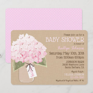 Invitation Twins Pink Hydrangea Mason Jar Baby shower rustiqu