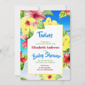 Invitation Twins Plage de fleurs tropicales Baby shower flora (Devant)