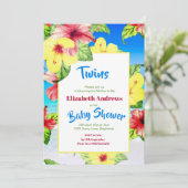 Invitation Twins Plage de fleurs tropicales Baby shower flora (Debout devant)