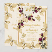 Invitation Twins Quinceañera Champagne Bourgogne et or (Devant / Derrière)