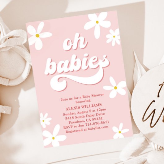 Invitation Twins Retro Daisy Baby shower bébé en fleur