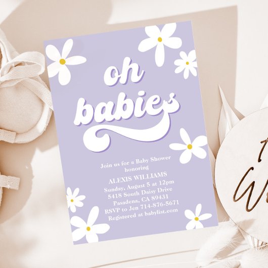 Invitation Twins Retro Daisy Baby shower bébé en fleur
