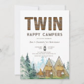 Invitation Twins Rustic One Happy Camper Anniversaire Invitat (Devant)