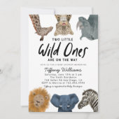 Invitation Twins Safari Baby shower Deux Petits Sauvages (Devant)