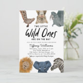 Invitation Twins Safari Baby shower Deux Petits Sauvages (Debout devant)