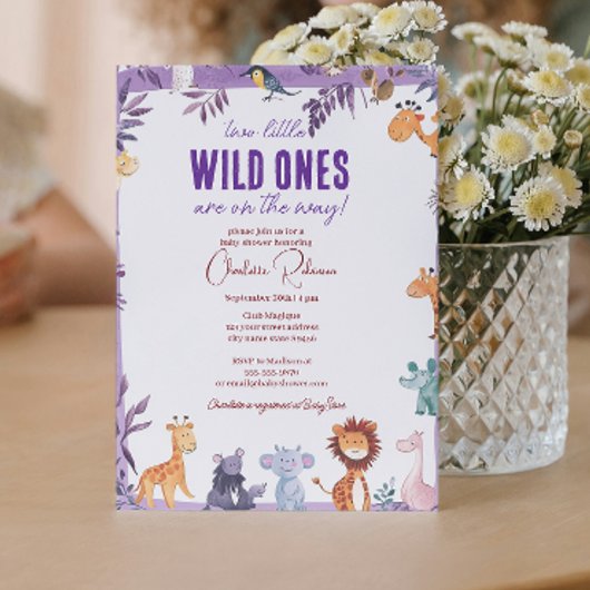 Invitation Twins Safari Baby shower Deux Petits Sauvages
