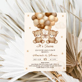 Invitation Twins Teddy Bear Baby shower à ballon neutre