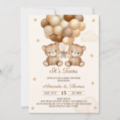 Invitation Twins Teddy Bear Baby shower à ballon neutre (Devant)
