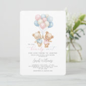 Invitation Twins Teddy Bear Boy and Girl Baby shower (Debout devant)