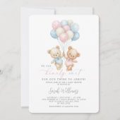 Invitation Twins Teddy Bear Boy and Girl Baby shower (Devant)