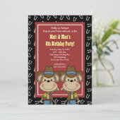 Invitation TWINS Twin Boys Western Cowboy Monkey 5x7 Annivers (Debout devant)