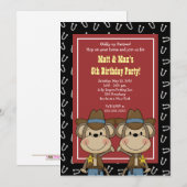 Invitation TWINS Twin Boys Western Cowboy Monkey 5x7 Annivers (Devant / Derrière)