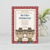 Invitation TWINS Twin Boys Western Cowboy Monkey 5x7 Annivers (Debout devant)