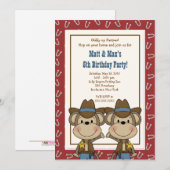 Invitation TWINS Twin Boys Western Cowboy Monkey 5x7 Annivers (Devant / Derrière)