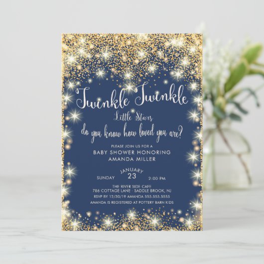 Invitation Twins Twinkle Twinkle Little Stars Baby shower (Debout devant)