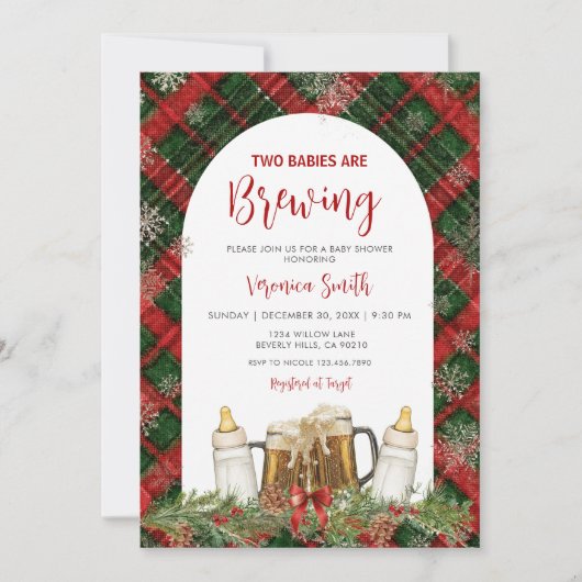Invitation Twins Two Babies Are Brewing Baby Shower  (Devant)