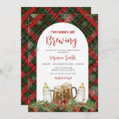 Invitation Twins Two Babies Are Brewing Baby Shower  (Devant / Derrière)