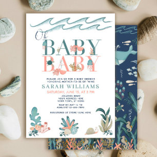 Invitation Twins Under the Sea Watercolor Oh Baby Baby shower