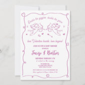 Invitation Twins Valentines Baby shower Cupidon fille rose am (Devant)