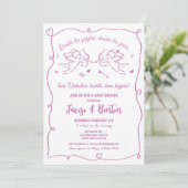 Invitation Twins Valentines Baby shower Cupidon fille rose am (Debout devant)
