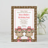 Invitation TWINS Western Cowgirl Monkey 5x7 Anniversaire (Debout devant)
