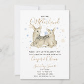 Invitation Twins Winter ONEderland Deer Baby's 1st Birthday (Devant)