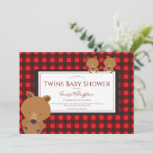 Invitation  Twins Woodland Red Plaid Bear Baby shower (Debout devant)
