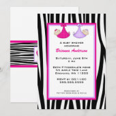 invitation Twins Zebra Hot Pink et Purple Baby sho (Devant / Derrière)