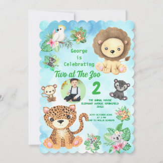 Invitation Two at The Zoo Jungle Animals Kids Birthday Photo