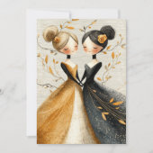 Invitation Two Brides Hand Drawn Pencil Illustration   (Devant)