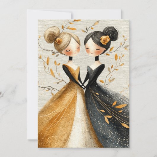 Invitation Two Brides Hand Drawn Pencil Illustration   (Devant)