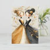 Invitation Two Brides Hand Drawn Pencil Illustration   (Debout devant)