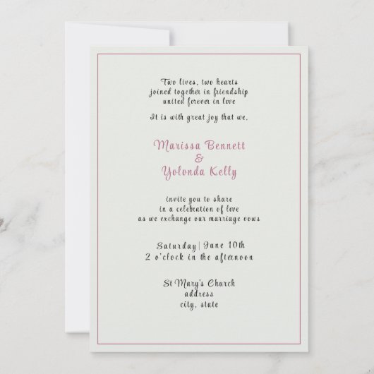 Invitation Two Brides Hand Drawn Pencil Pink Black (Dos)
