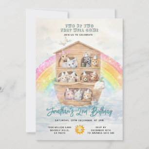 Invitation TWO BY TWO Arche de Noé Anniversaire Arc-en-ciel